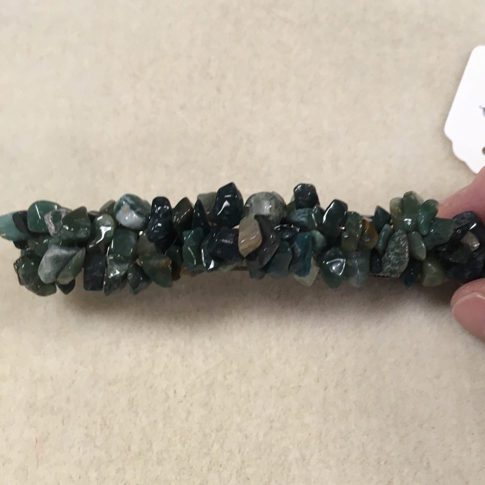Barrette handmade forest green stone